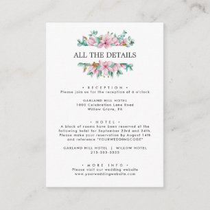 Carte D'accompagnement Chic Pink Magnolia Détails du Mariage Instructions