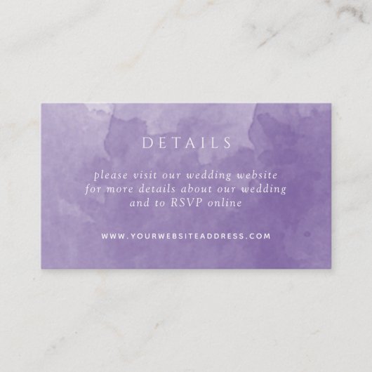 Carte D'accompagnement Chic Purple Aquarelle Mariage Détails Site Web (Devant)
