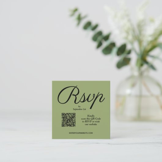 Carte D'accompagnement Chic QR Code Mariage vert (Debout devant)