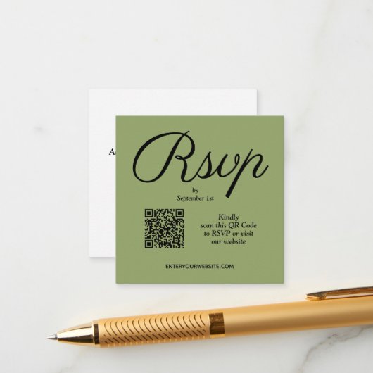 Carte D'accompagnement Chic QR Code Mariage vert (Devant/Arrière en situation)