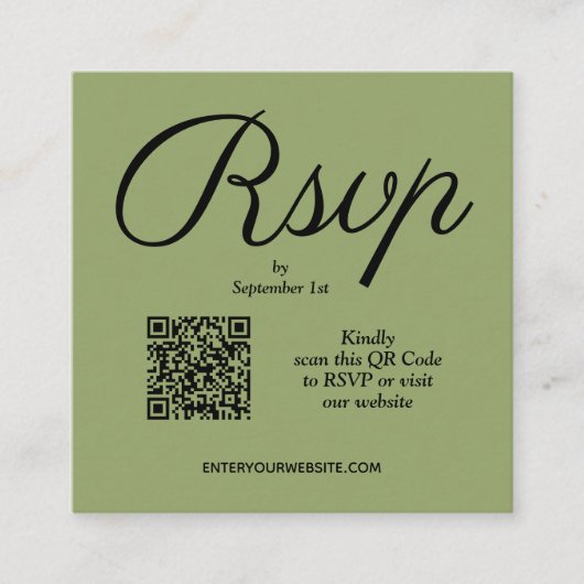 Carte D'accompagnement Chic QR Code Mariage vert (Devant)