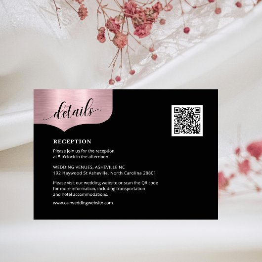 Carte D'accompagnement Chic QR Code Rose métallique Gold Détails Mariage