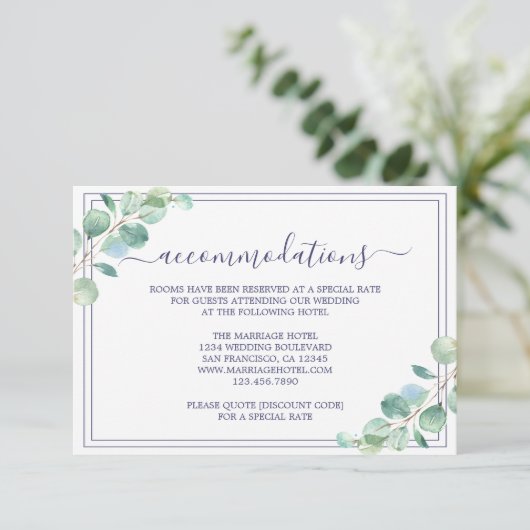Carte D'accompagnement Chic Script Green Foliage Information Mariage (Debout devant)