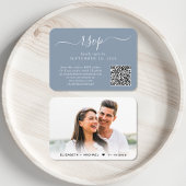 Carte D'accompagnement Chic Script Photo QR Code Dusty Blue Wedding RSVP