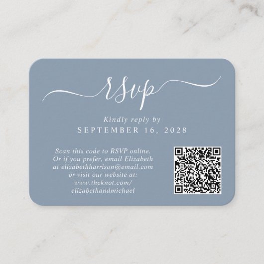 Carte D'accompagnement Chic Script Photo QR Code Dusty Blue Wedding RSVP (Devant)