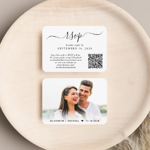 Carte D'accompagnement Chic Script Photo QR Code Mariage RSVP