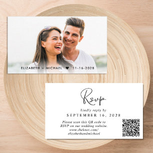 Carte D'accompagnement Chic Script QR Code Mariage RSVP