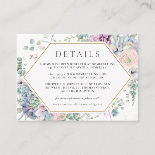Carte D'accompagnement Chic Succulents Floral Greenery Détails du Mariage (Devant)