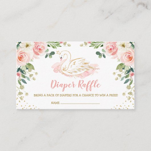 Carte D'accompagnement Chic Swan Princess Blush Gold Floral Diaper Raffle (Devant)