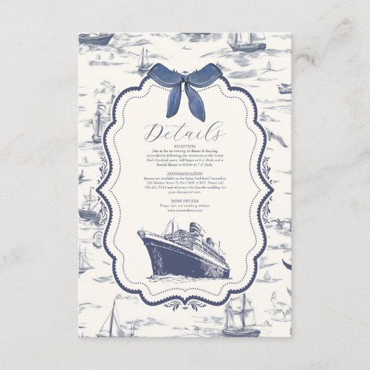 Carte D'accompagnement Chic Toile Nautique de Jouy Bow Mariage (Devant)