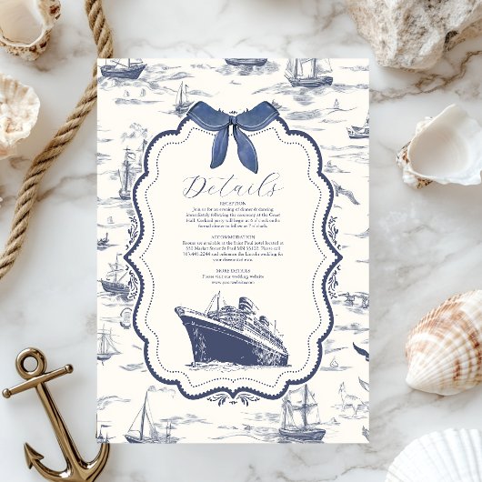 Carte D'accompagnement Chic Toile Nautique de Jouy Bow Mariage