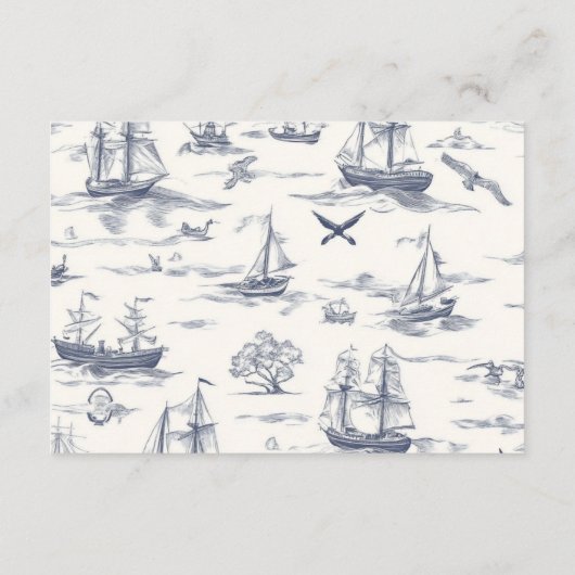 Carte D'accompagnement Chic Toile Nautique de Jouy Bow Mariage (Dos)