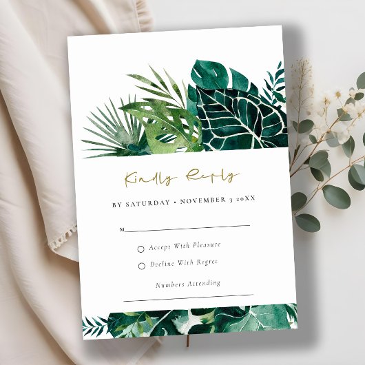 Carte D'accompagnement Chic Tropical Monstera Foliage Vert Mariage Rsvp