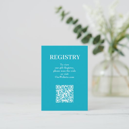 Carte D'accompagnement Chic Turquoise Wedding Registry QR Code (Debout devant)