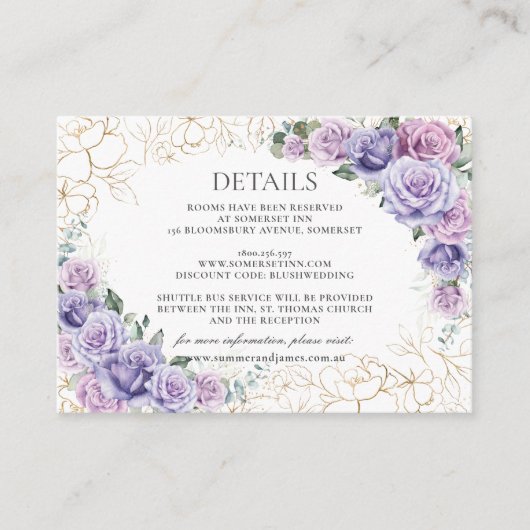 Carte D'accompagnement Chic violet Lavande Lavande Florale Détails du Mar (Devant)