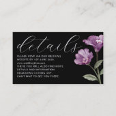 Carte D'accompagnement Chic violet & noir Fleur sauvage Détails Mariage E (Devant)
