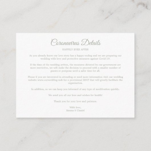 Carte D'accompagnement Chic Wedding Ornamental Initials Coronavirus (Dos)