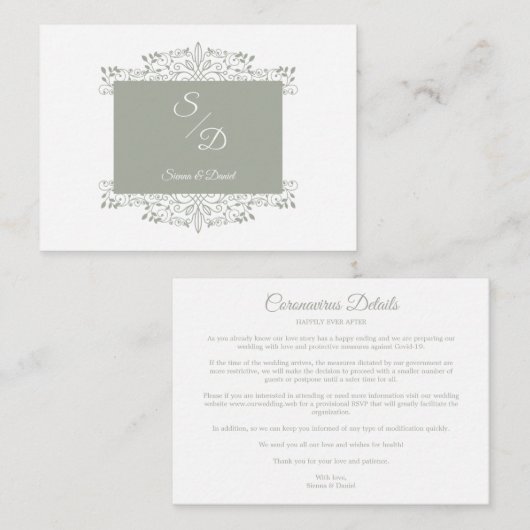 Carte D'accompagnement Chic Wedding Ornamental Initials Coronavirus (Devant / Derrière)