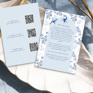 Carte D'accompagnement Chinoiserie Blue Floral Détails du Mariage QR Code