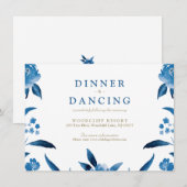 Carte D'accompagnement Chinoiserie florale bleue Accueil de mariage (Devant / Derrière)