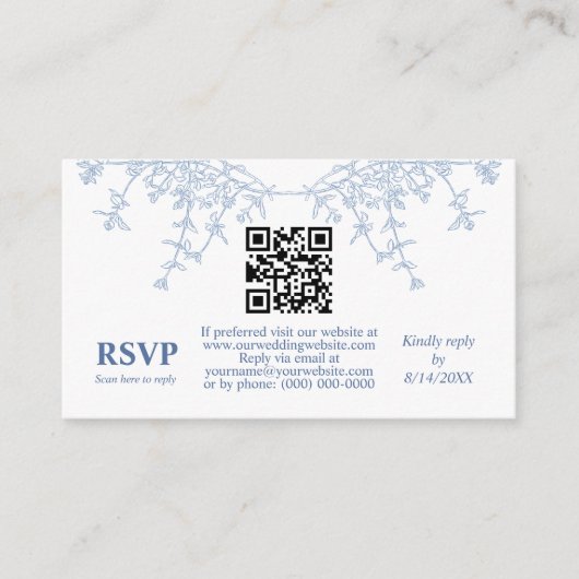 Carte D'accompagnement Chinoiserie Toile Bleue Elégant Mariage Pagode RSV (Devant)