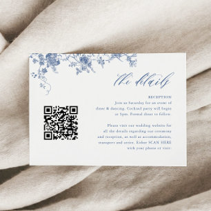 Carte D'accompagnement Chinoiserie Toile Dusty Blue Détails du Mariage QR