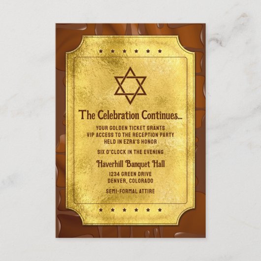 Carte D'accompagnement Chocolat Golden Ticket Bat Bar Mitzvah Réception (Devant)