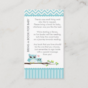 Carte D'accompagnement Chouette Baby shower Bleu Apporter un livre Douche