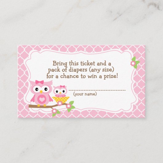 Carte D'accompagnement Chouette Baby shower Déchets Billet Raffle (Devant)