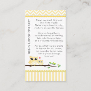 Carte D'accompagnement Chouette Baby shower Jaune Apporter un livre Douch