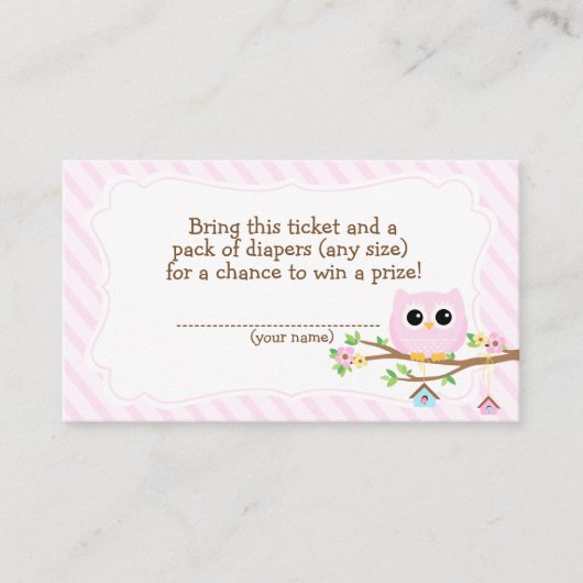 Carte D'accompagnement Chouette Baby shower rose Billet Raffle (Devant)