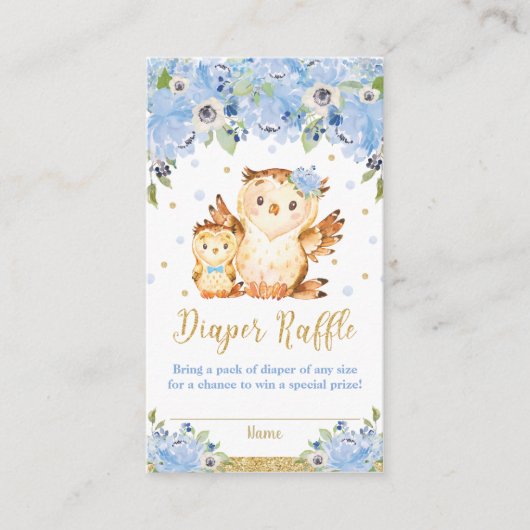 Carte D'accompagnement Chouette Bleu Baby shower Floral Raffle (Devant)