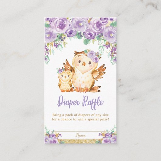 Carte D'accompagnement Chouette florale violette Baby shower Déchets (Devant)