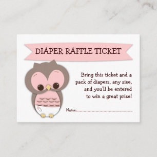 Carte D'accompagnement Chouette rose Baby shower Déchets Raffle Billet In