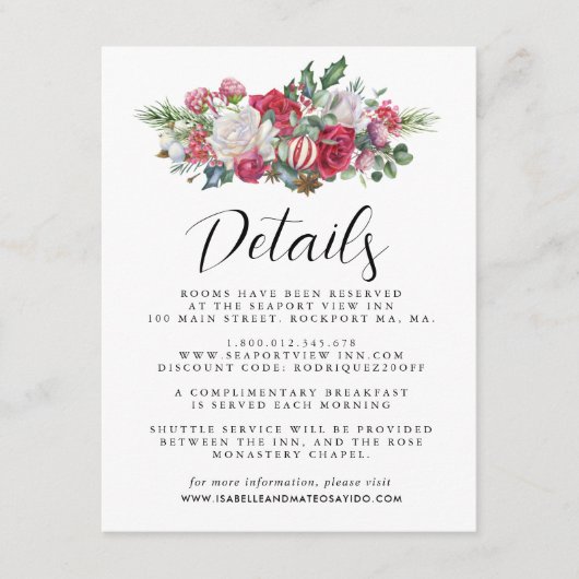 Carte D'accompagnement Christmas Red Floral Mariage Détails de l'invité (Devant)