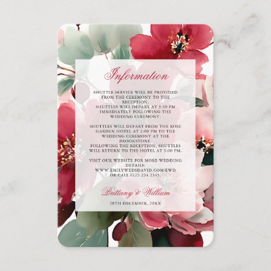 Carte D'accompagnement  Christmas Red Floral Wedding Details (Devant)