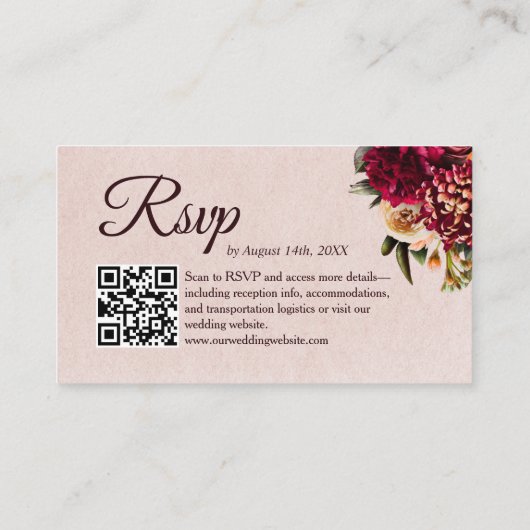 Carte D'accompagnement Chrysanthemum Elegant Bourgogne RSVP Card QR Code (Dos)