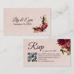 Carte D'accompagnement Chrysanthemum Elegant Bourgogne RSVP Card QR Code