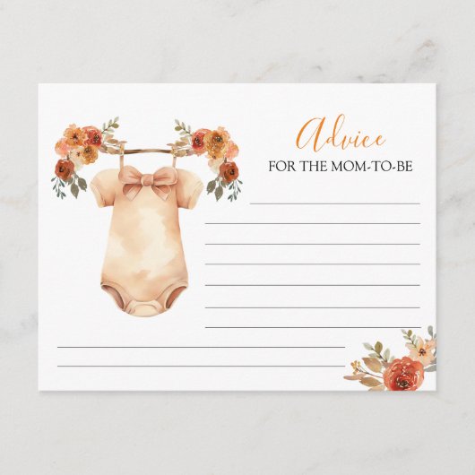 Carte D'accompagnement Chute Citrouille Floral Vêtements de bébé Conseils (Devant)