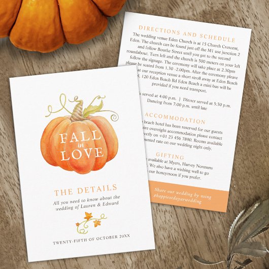 Carte D'accompagnement Chute d'amour citrouille aquarelle détails du mari