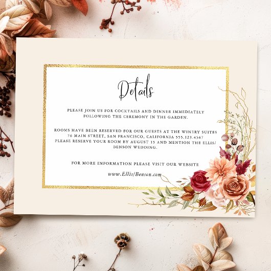 Carte D'accompagnement Chute dorée Terracotta Floral