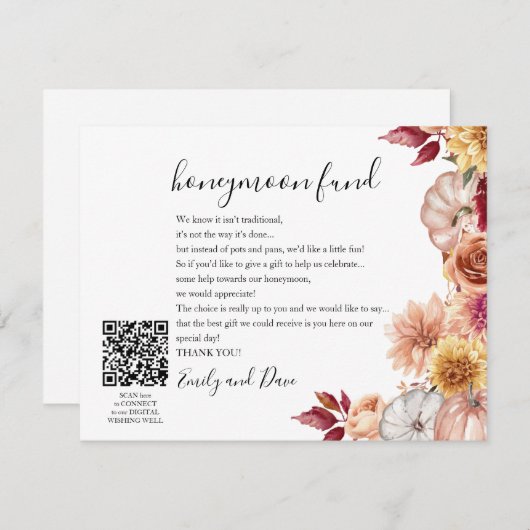 Carte D'accompagnement Chute Lune de miel souhait QR CODE (Devant / Derrière)