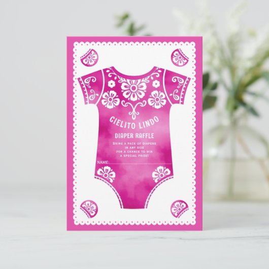 Carte D'accompagnement Cielito Lindo rose bébé douche Quileuse Raffle (Debout devant)