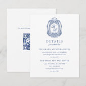 Carte D'accompagnement Cimier baroque Bleu français Mariage antique (Devant / Derrière)