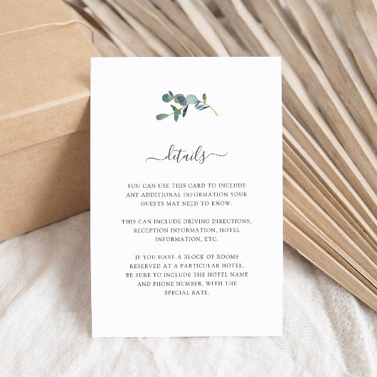Carte D'accompagnement Cimier d'Eucalyptus | Détails de l'invité Mariage