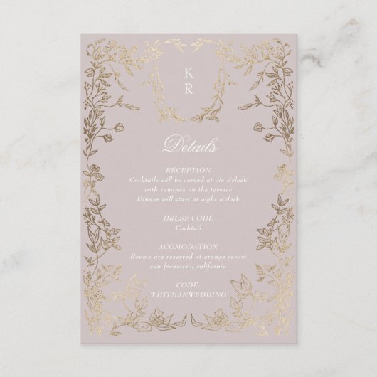 Carte D'accompagnement Cimier Élégant Classique Monogramme Réception de m (Devant)