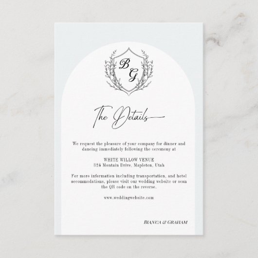 Carte D'accompagnement Cimier Mariage Monogramme noir & blanc détails (Devant)