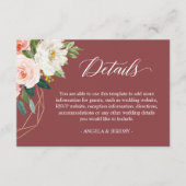 Carte D'accompagnement Cinnamon Blush White Floral Détails du Mariage (Devant)