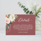 Carte D'accompagnement Cinnamon Blush White Floral Détails du Mariage (Debout devant)