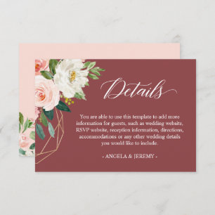 Carte D'accompagnement Cinnamon Blush White Floral Wedding Details